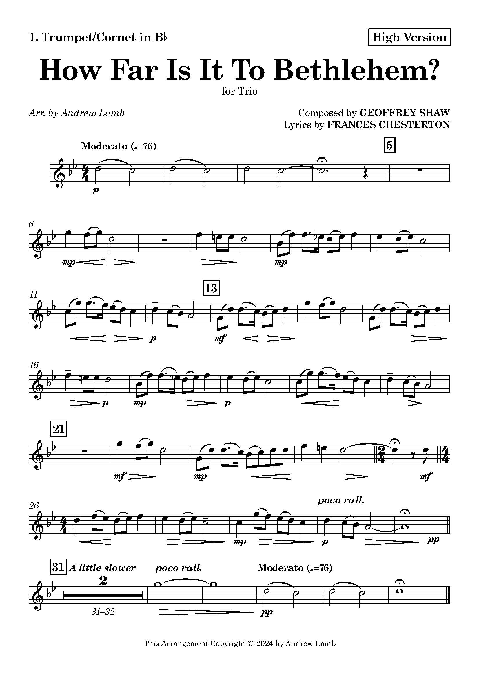 Geoffrey Shaw | How Far Is It To Bethlehem? (Carol) | Brass Trio and Piano Geoffrey Shaw | How Far Is It To Bethlehem? (Carol) | Brass Trio and Piano - Image 2